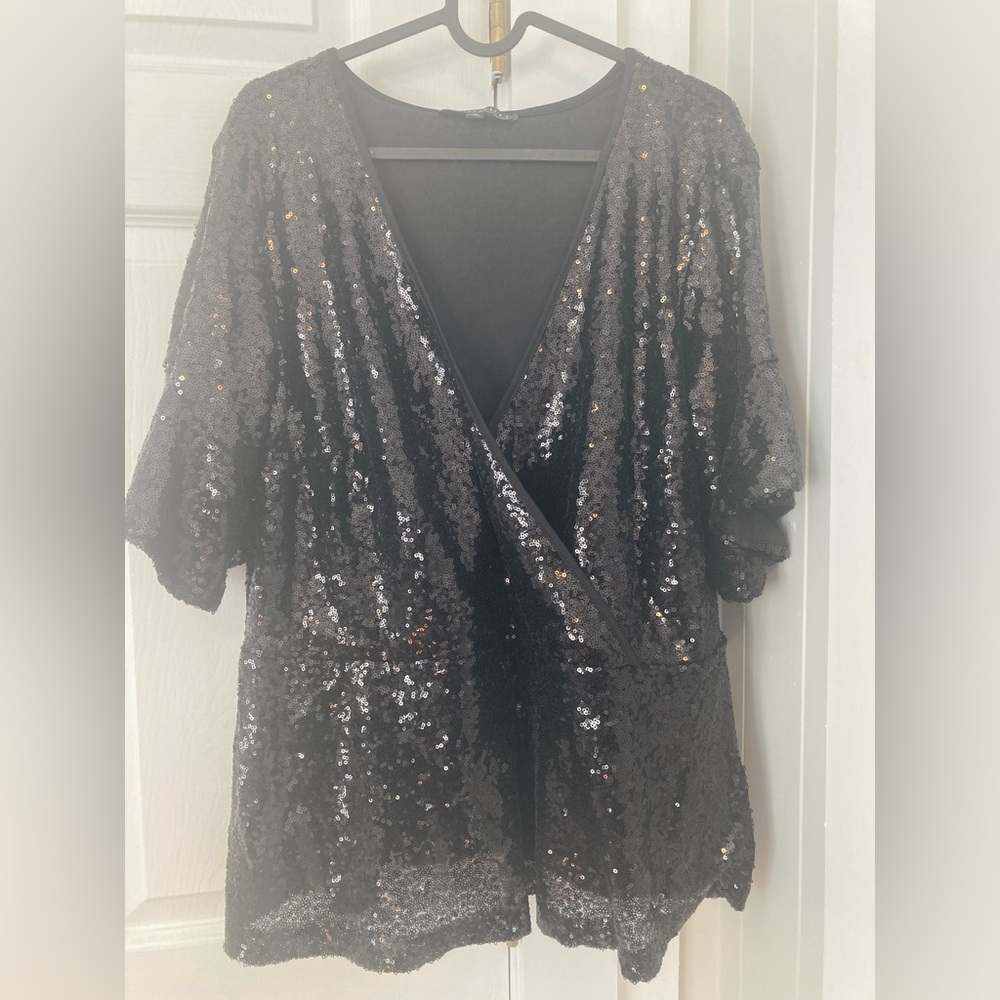 Eloquii Sequin Surplice Top with Peplum